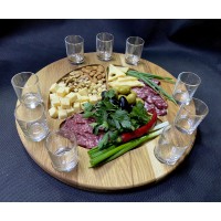 Менажница деревянная - поднос с рюмками (9 шт)