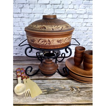 Кованый садж для шашлыка "Боярин -3"+ набор тарелок, рюмок+ деревянный набор приборов