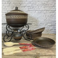 Садж кован."Кастрюля" 4 л.+соус+тарелки из красной глины